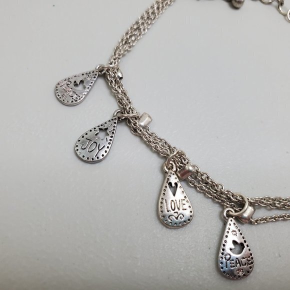 Chain Bracelet Silver Tone Charms Love Joy Peace T - Picture 6 of 8